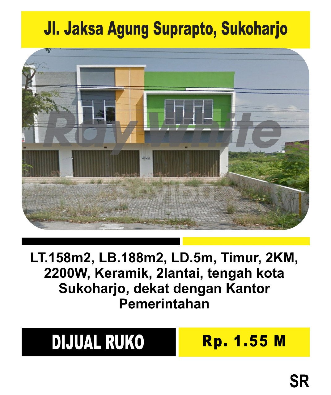 Searle-Ruko jual Jl. Jaksa Agung Sukoharjo. Hrg 1,55M
