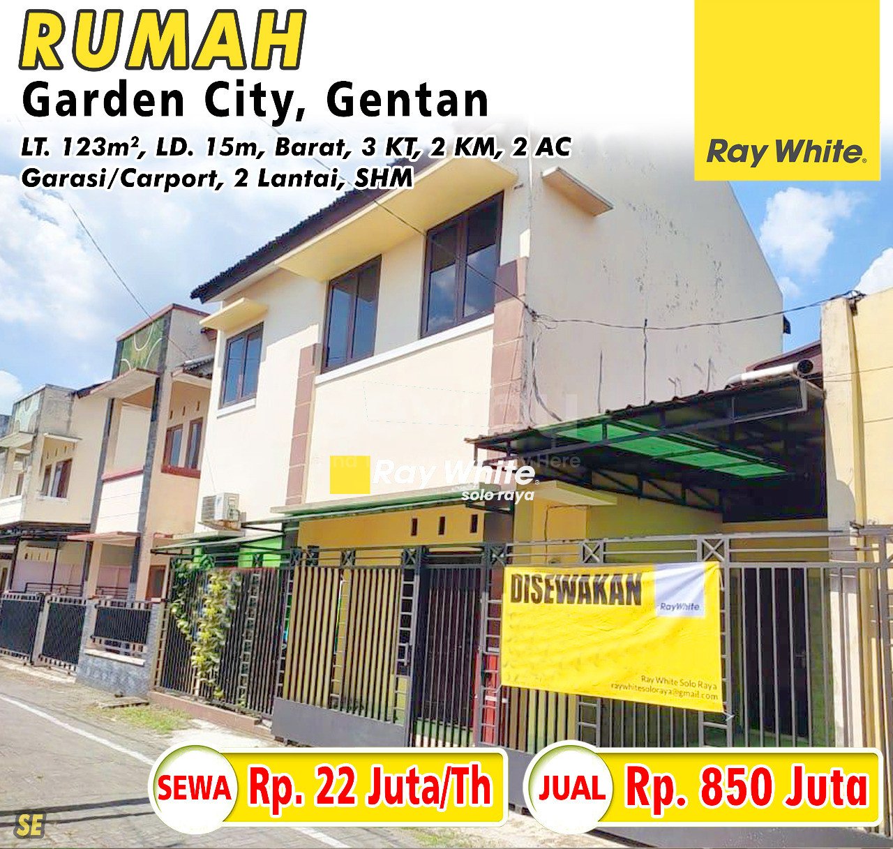 Searle-Rumah jual sewa perumahan garden city Gentan waru baki sukoharjo. SHM 4165. HRg 850Jt; 22Jt per th