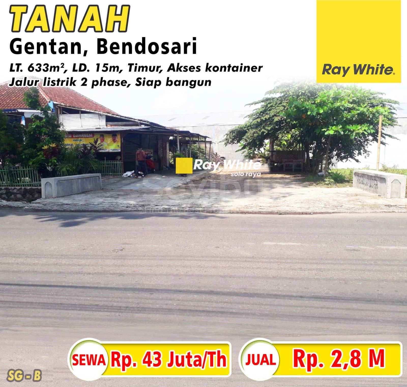 Sugiman-Tanah jual sewa gentan bendosari sukoharjo. HRg 2,8M; 43Jt per th (pra listing). GRade B