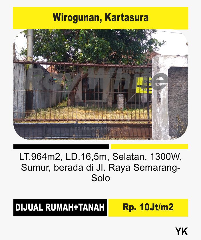 Yanik-Rumah+tanah jual wirogunan kartasura sukoharjo. Hrg 10jt per m2