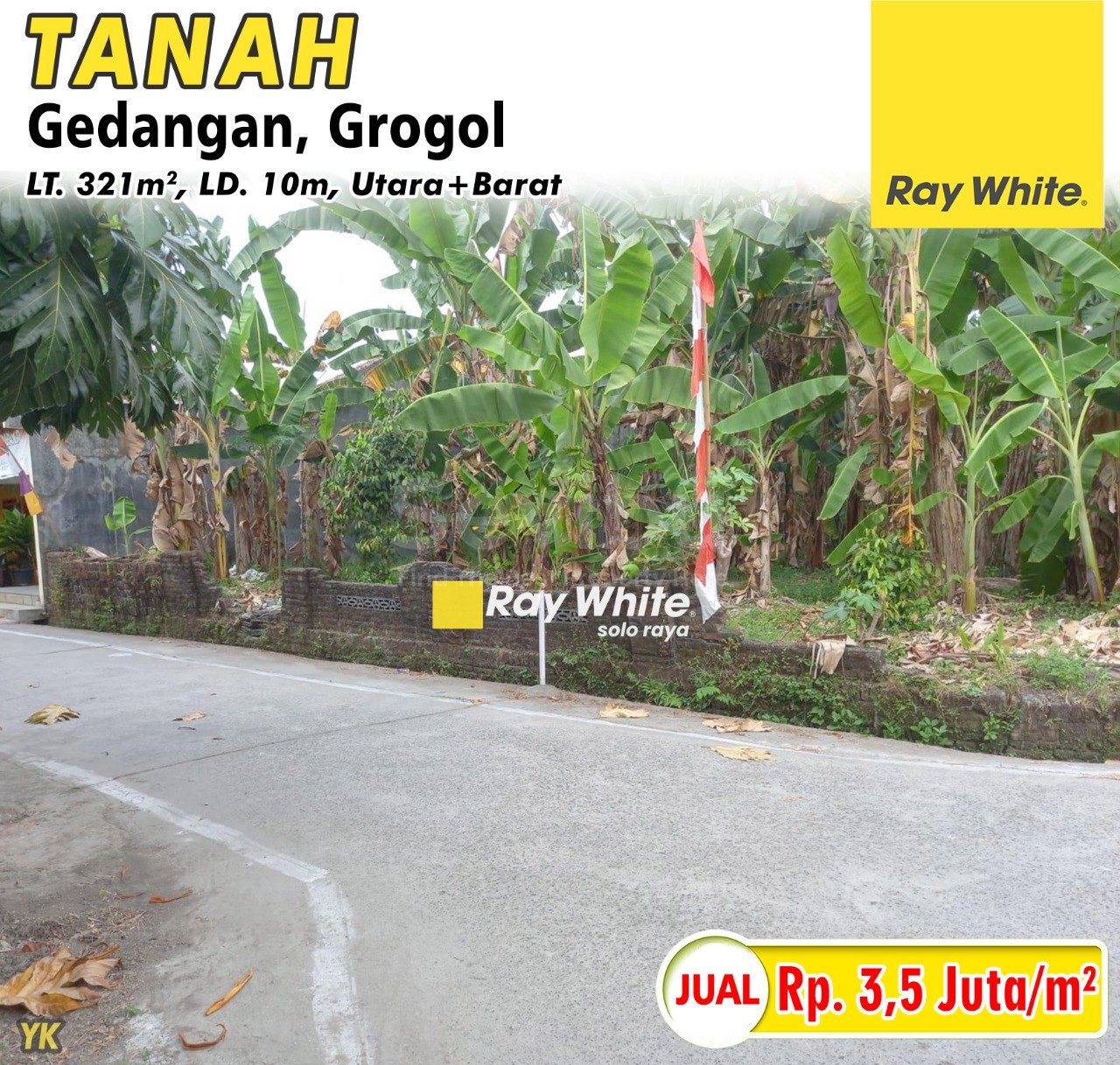 Yanik-Tanah jual gedangan grogol sukoharjo. Hrg 3,5Jt per m2 (pra listing)