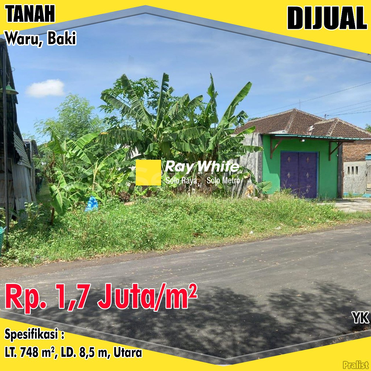 Yanik-Tanah jual waru baki sukoharjo. Hrg 1,7jt per m2 (pra listing)