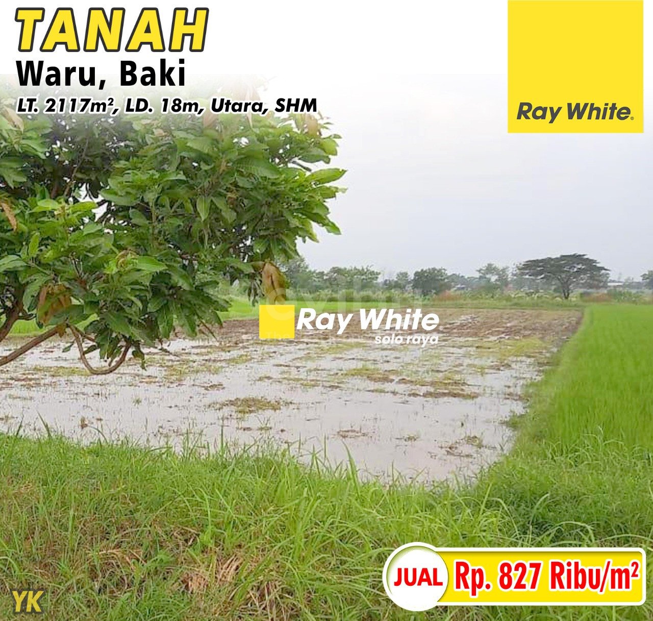 Yanik-Tanah jual waru baki sukoharjo. Hrg 827rb per m2 (pra listing)