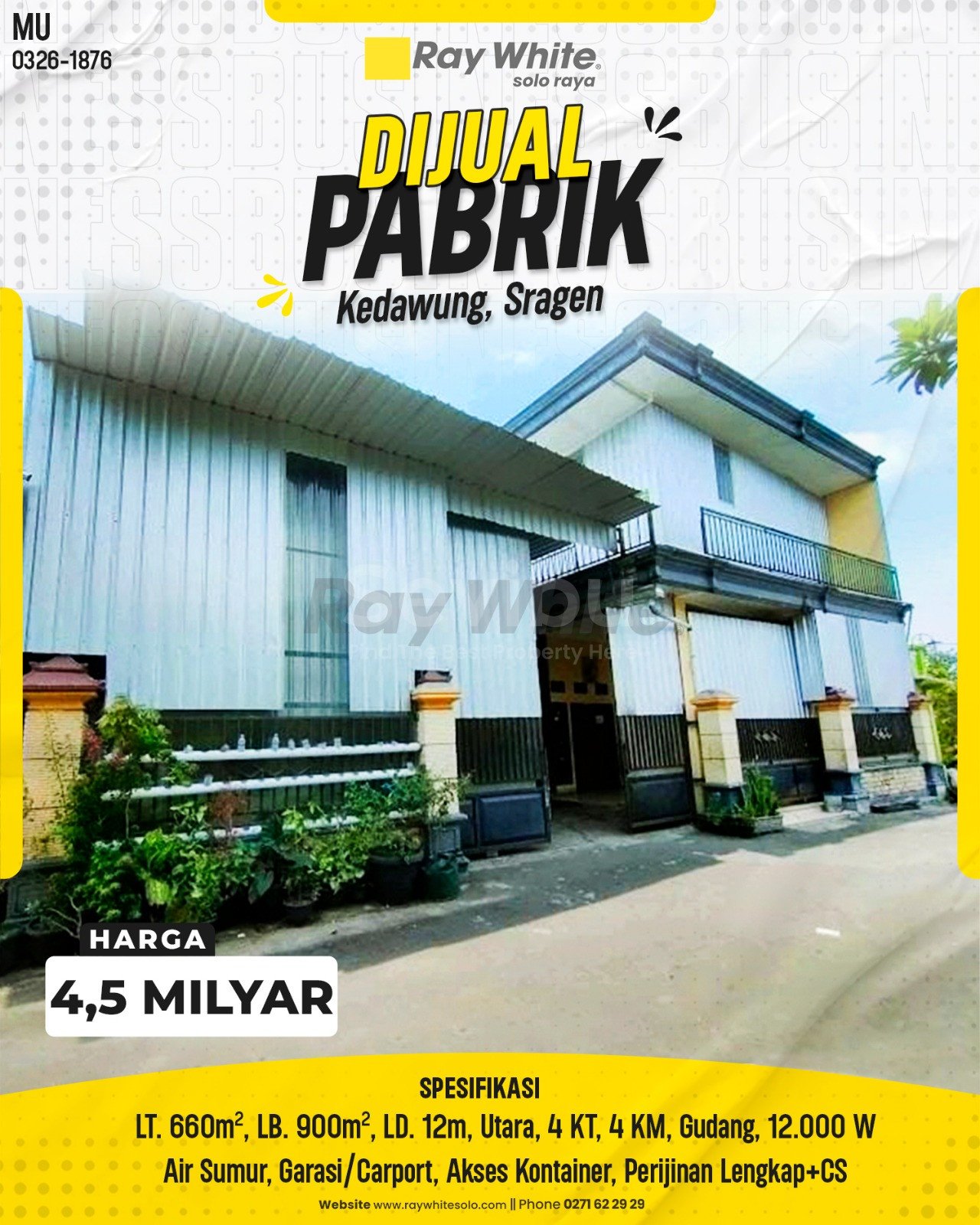 1876. Muhammad-Pabrik Jual Ds. Sawit Karangpelem Kedawung Sragen. SHM 270. HRg 4,5 Milyar