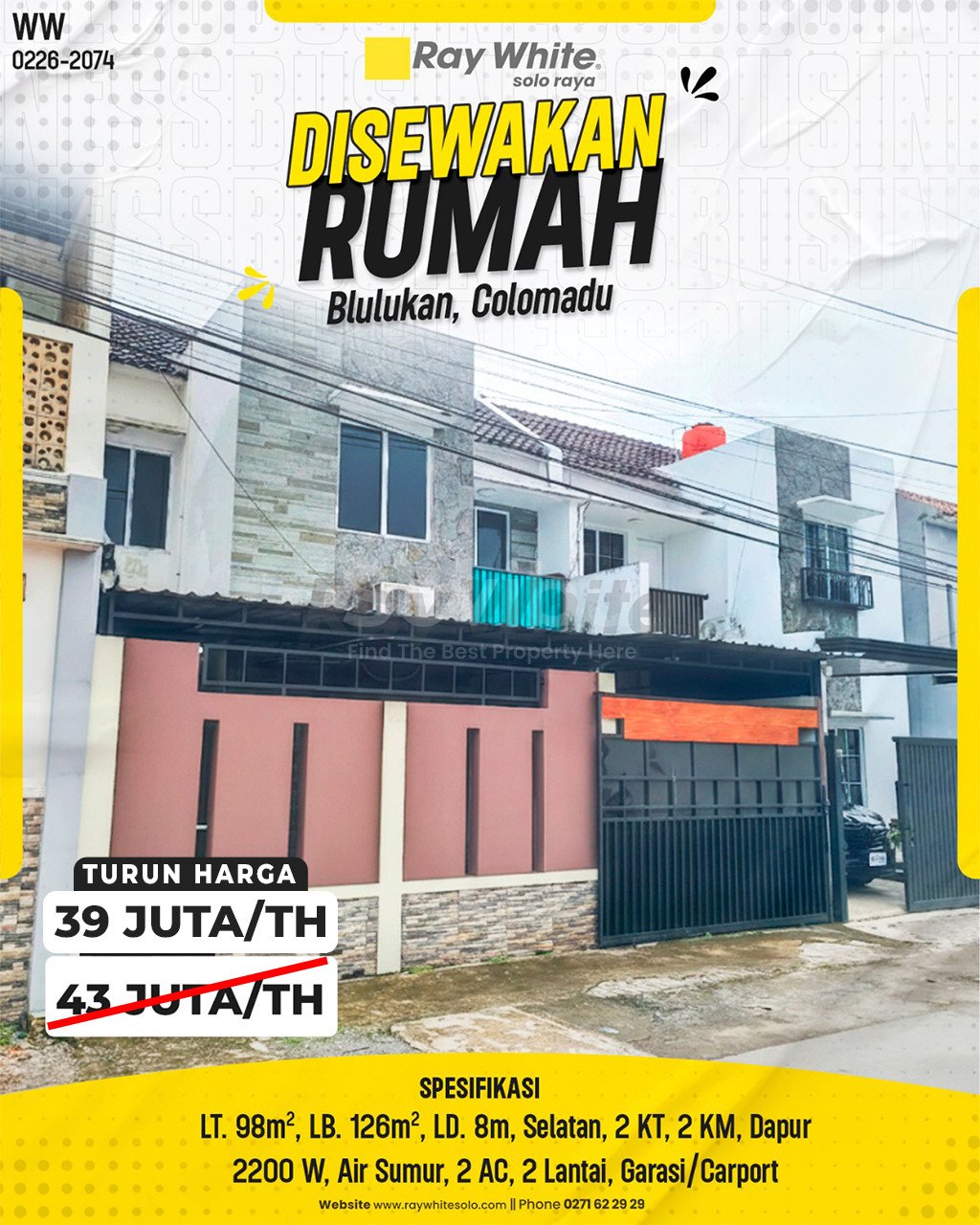 2073. Winny-Rumah Sewa Blulukan Colomadu Karanganyar. HRg 43 Juta per Th turun jd 39Jt per th(pralisting)