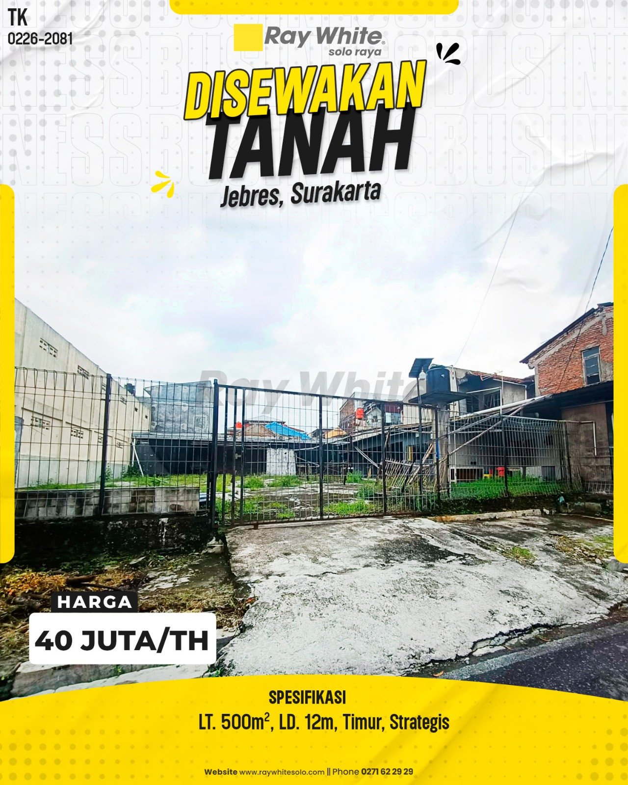 2081. Tatik-Tanah Sewa Jl. Pratanggapati Jebres Suraakrta. HRg 40 Juta per Th(pralisting)