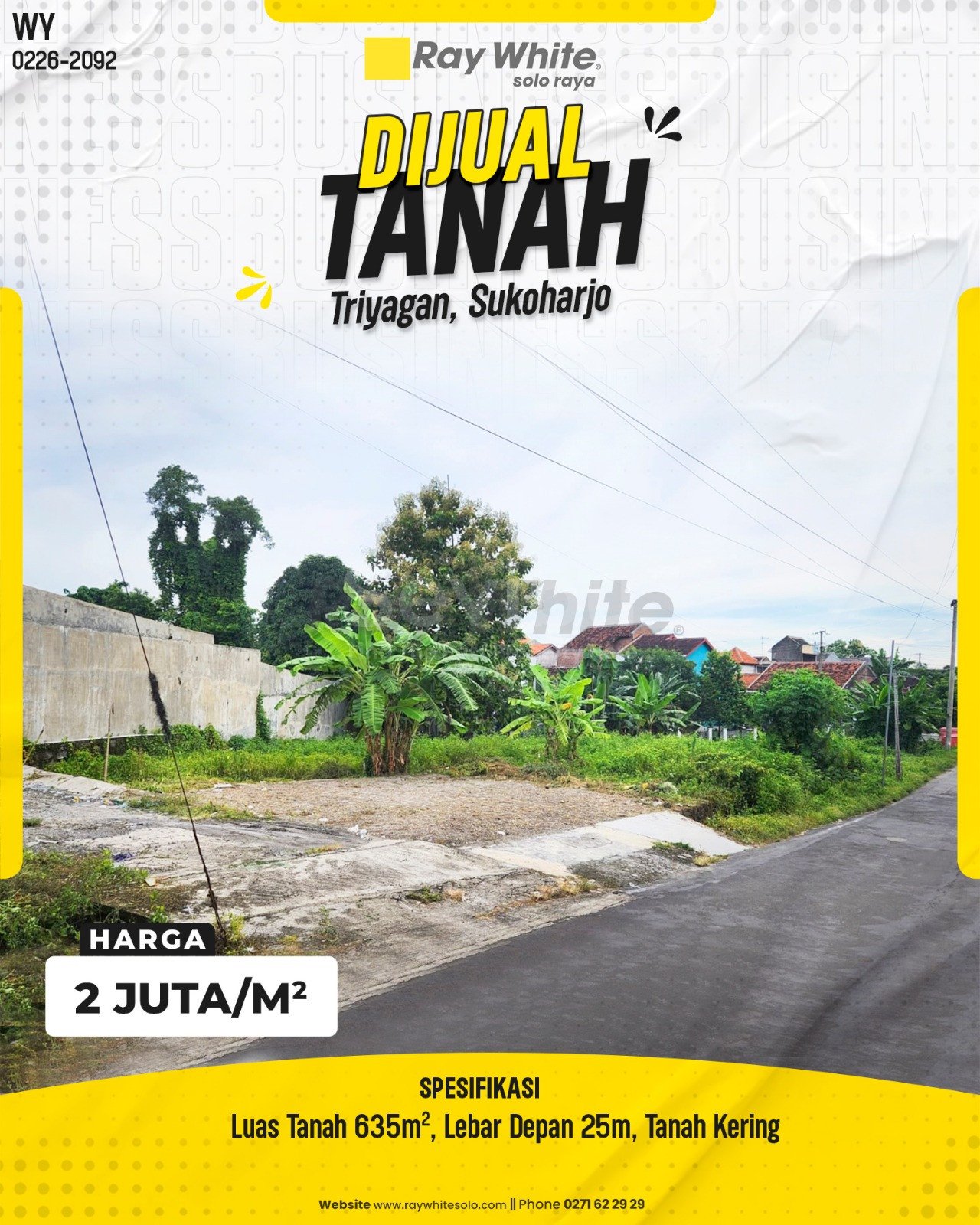2092. Wahyu-Tanah Jual Joho Lor Triyagan Sukoharjo. HRg 2 Juta per m2(pralisting)