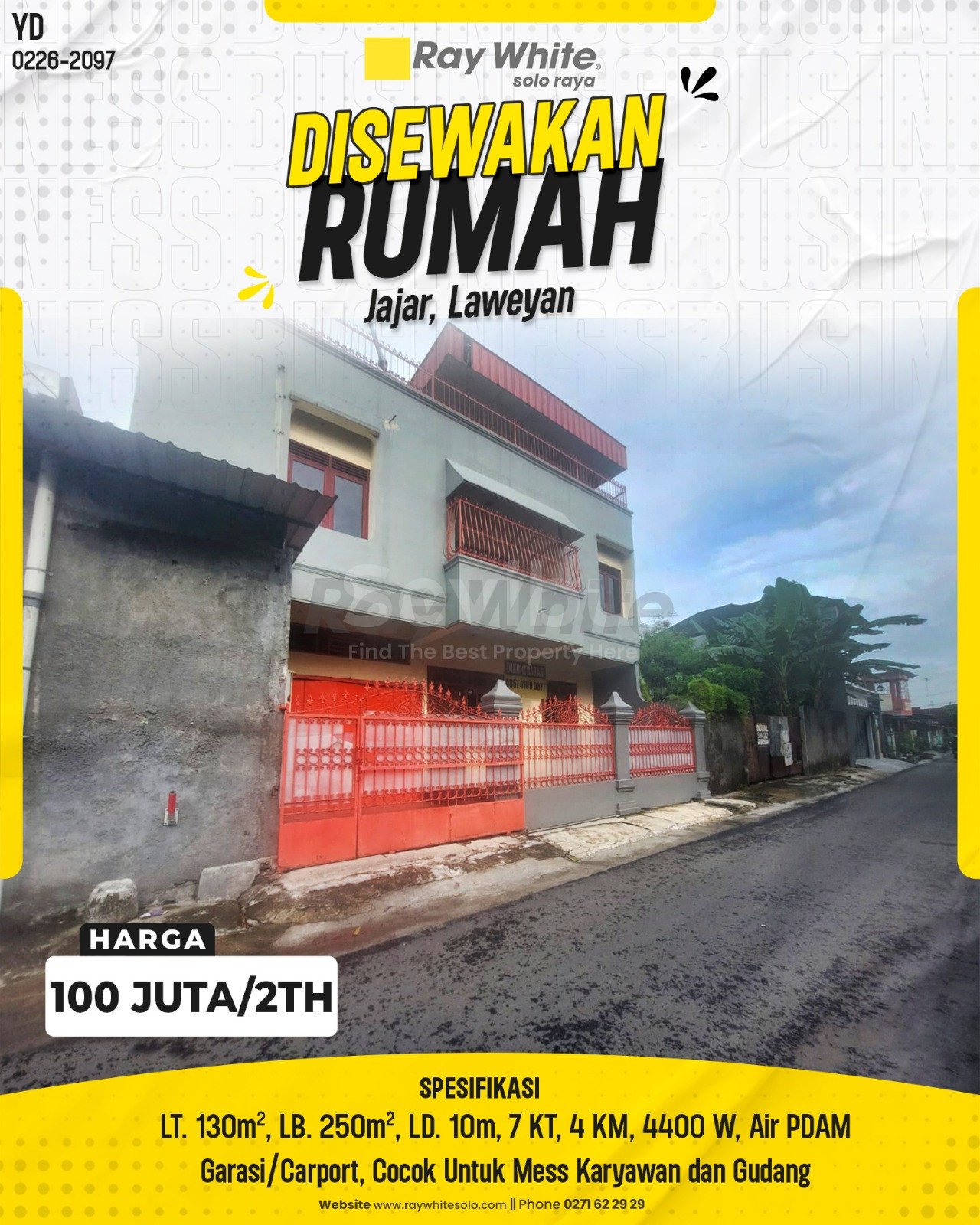 2097. Yudi-Rumah Sewa Jl. Slamet Riyadi Jajar Laweyan Surakarta. HRg 100 Juta per 2Tahun(pralisting)