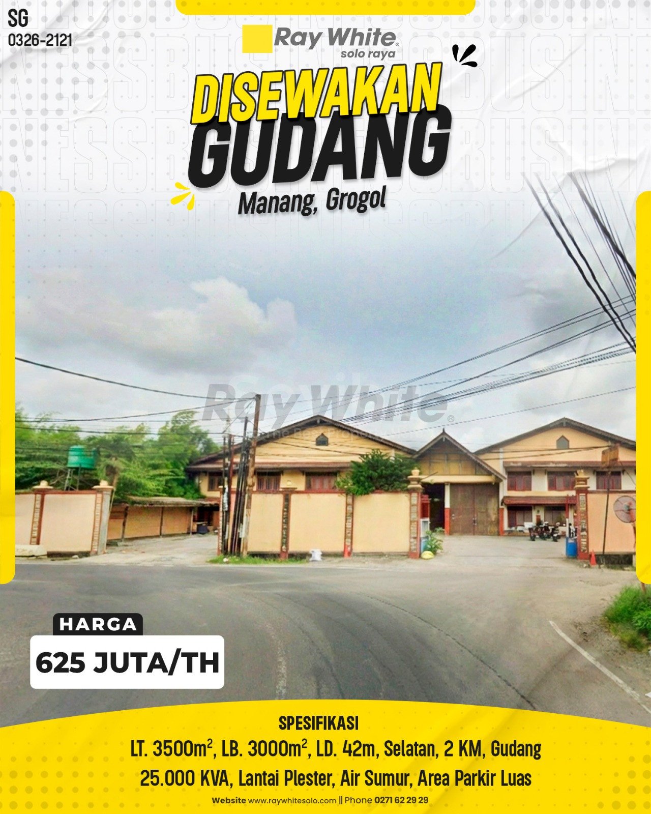 2121. Sugiman-Gudang Sewa Manang gedangan grogol sukoharjo. HRg 6025 Juta per Th(pralisting)