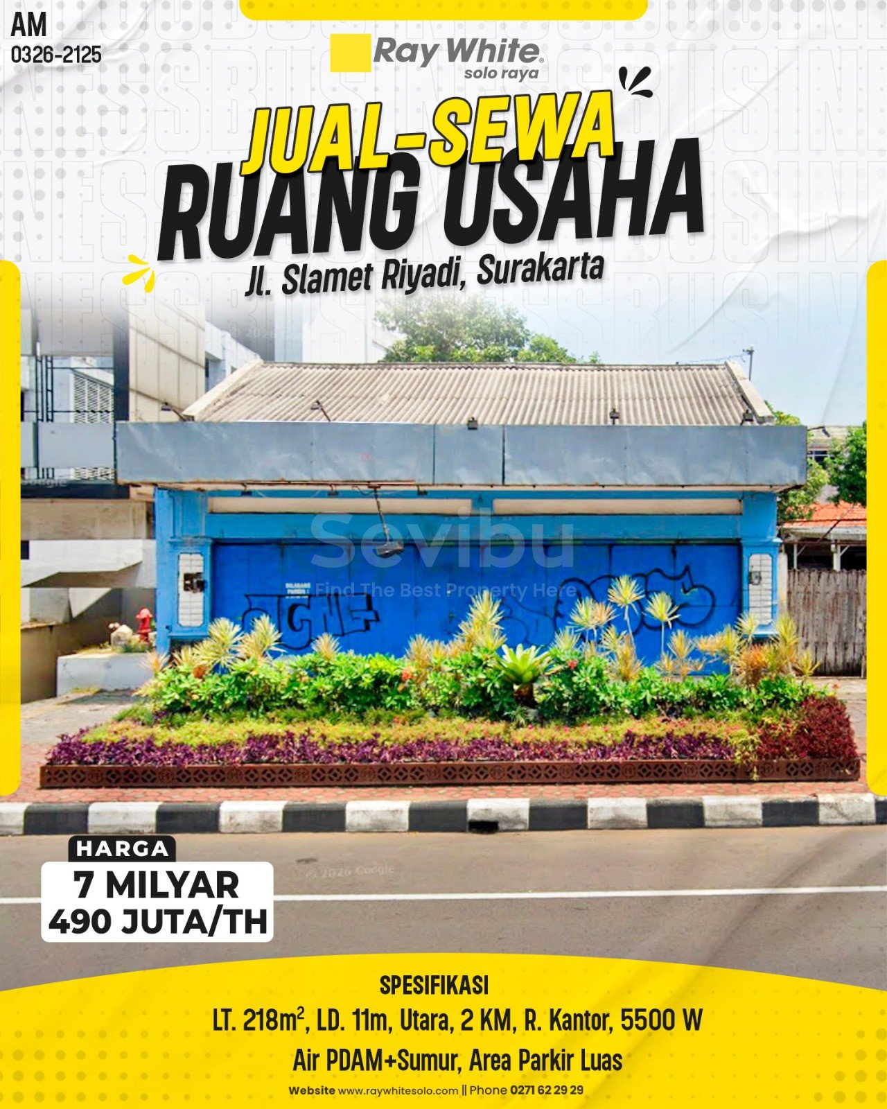 2125. Amrih-Ruang Usaha Jual Sewa Jl. Slamet Riyadi Sondakan Laweyan Surakarta. HRg 7 Milya; 490 Juta per Th(pralisting)