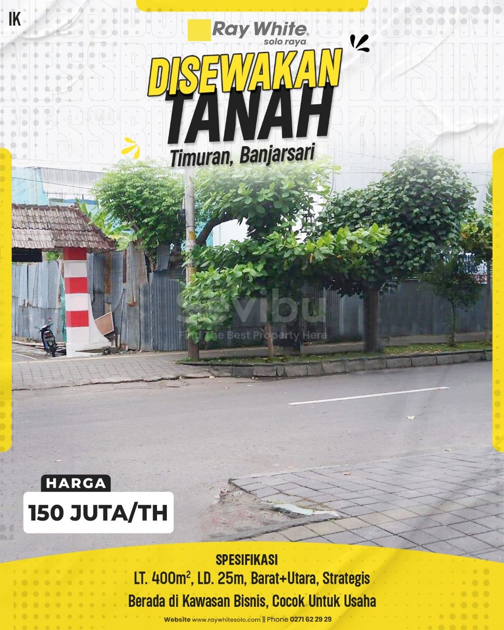 Ika-Tanah sewa jl. kartini timuran banjarsari surakarta. Hrg 250Jt per th turun jd 150Jt per th (pra listing)