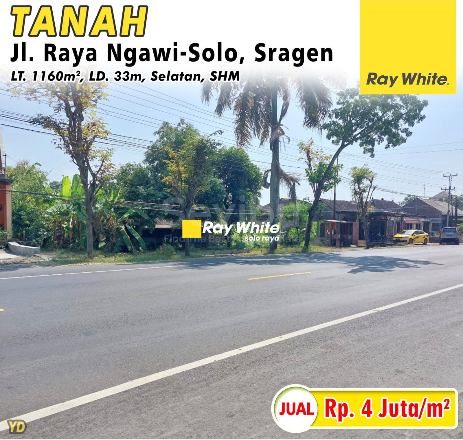Yudi-Tanah jual jl. raya ngawi solo pilangsari ngrampal sragen. SHM 2239. Hrg 4Jt per m2