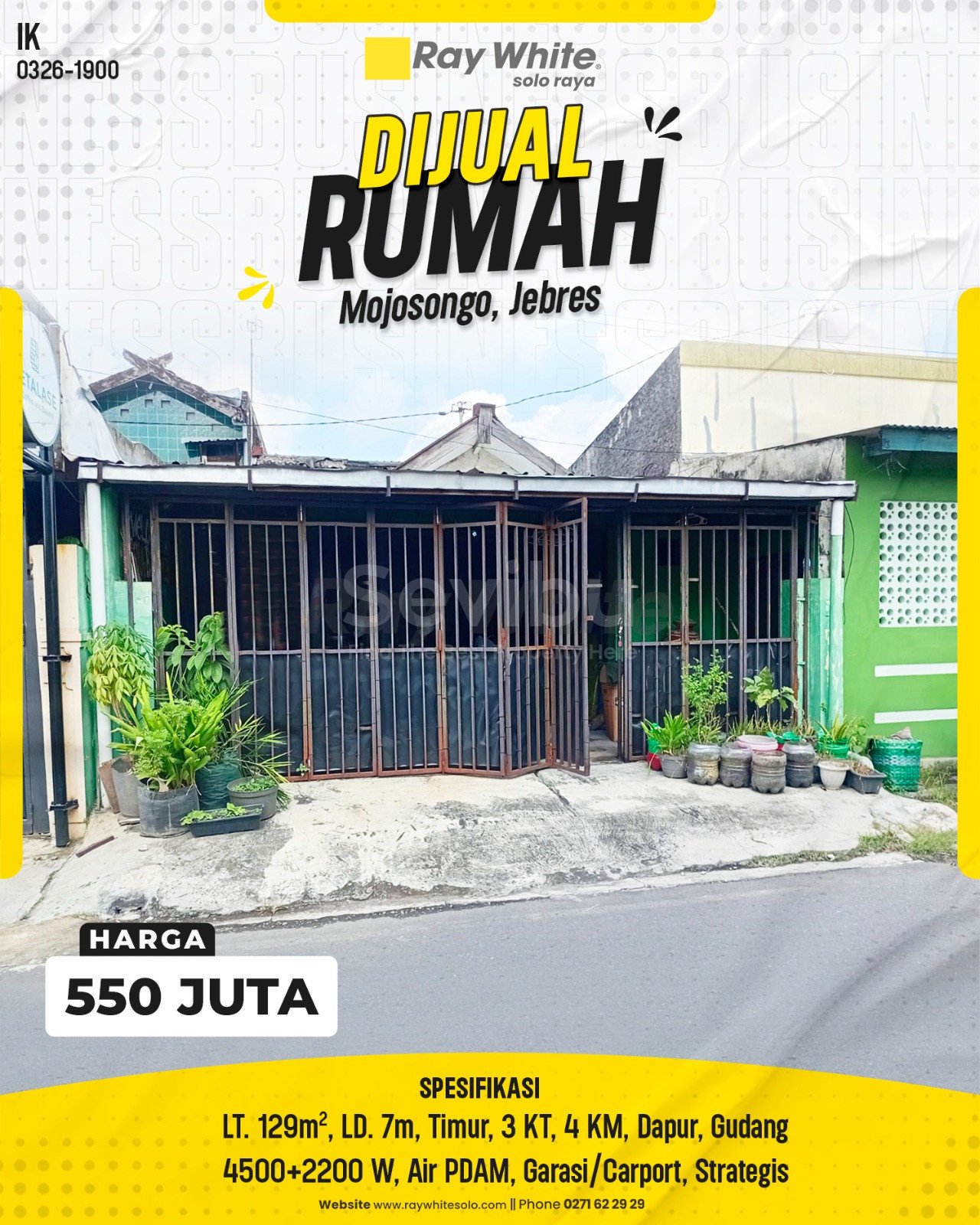 1900. Ika-Rumah Jual Jl. Malabar Raya Mojsoongo Jebres Surakarta. SHM 9776. HRg 550 Juta