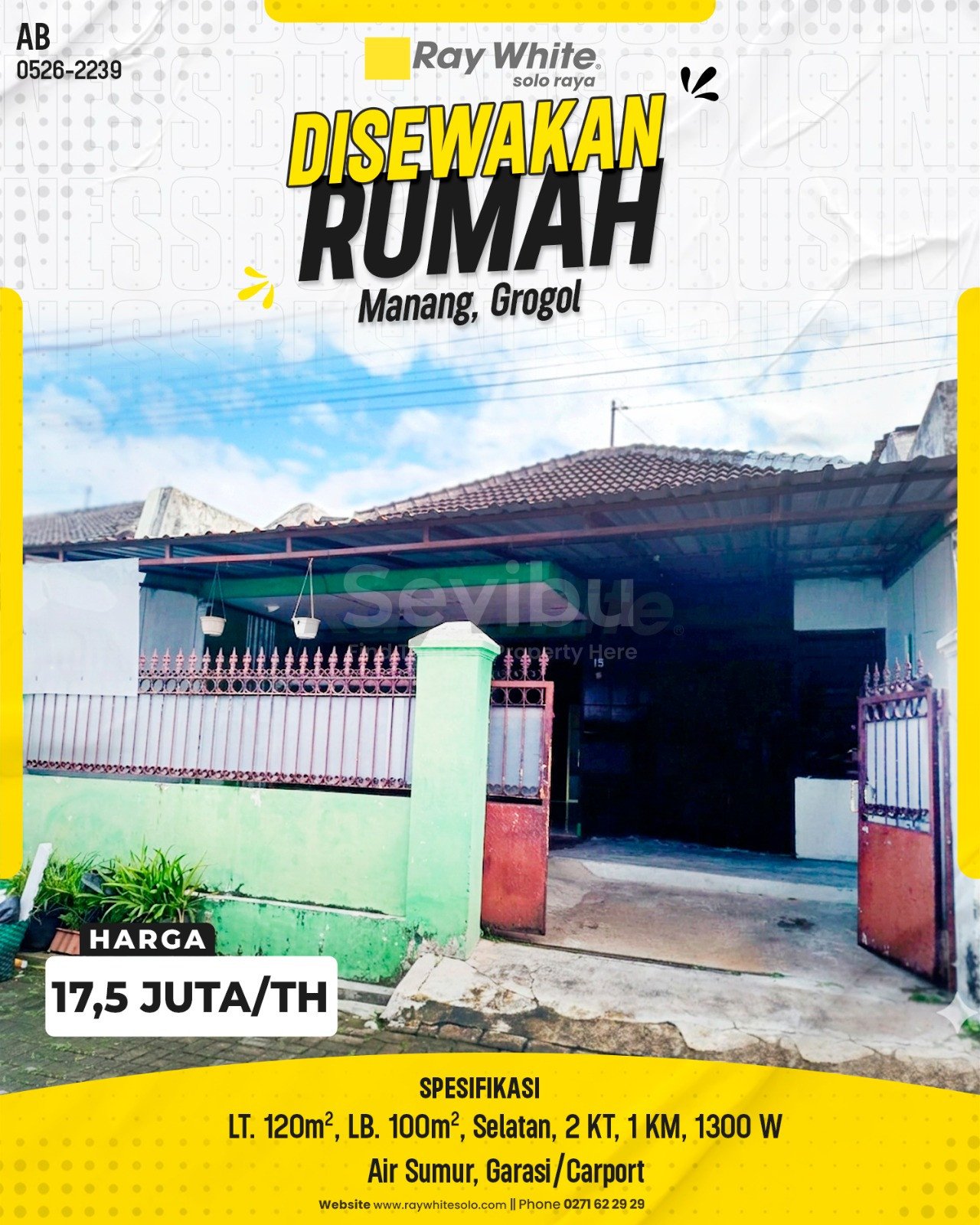 2239. Abil-Rumah Sewa Manang Grogol Sukoharjo. HRg 17,5 Juta per Th(pralisting)