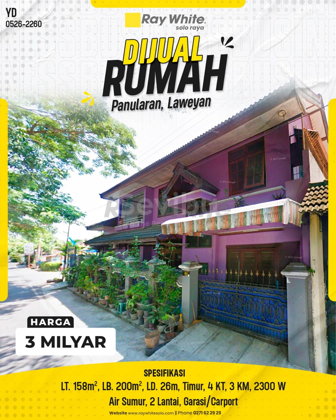 2259. Yudi-Rumah Jual Jl. Haryo Panular Panularan Laweyan Surakarta. HRg 3 Milyar (pralisting)
