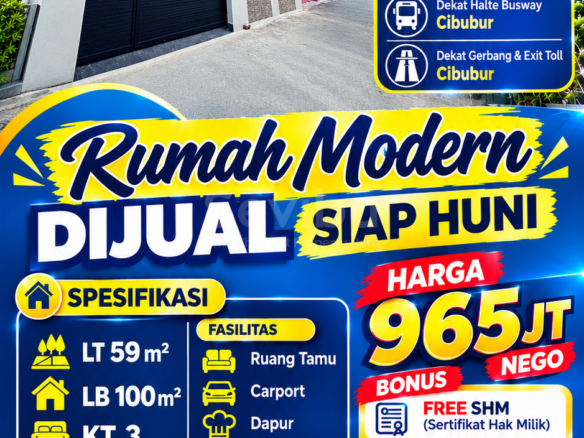 RUMAH BARU 2 LANTAI SIAP HUNI DI MUNJUL JAKARTA TIMUR BONUS FREE SHM