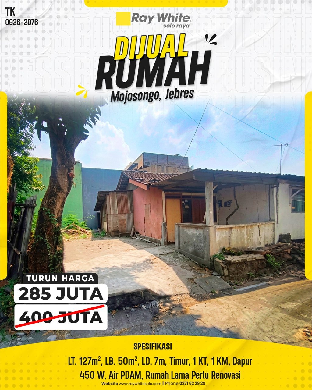 DIJUAL RUMAH LAMA / TANAH HOOK POTENSIAL DI MOJOSONGO, JEBRES, SURAKARTA