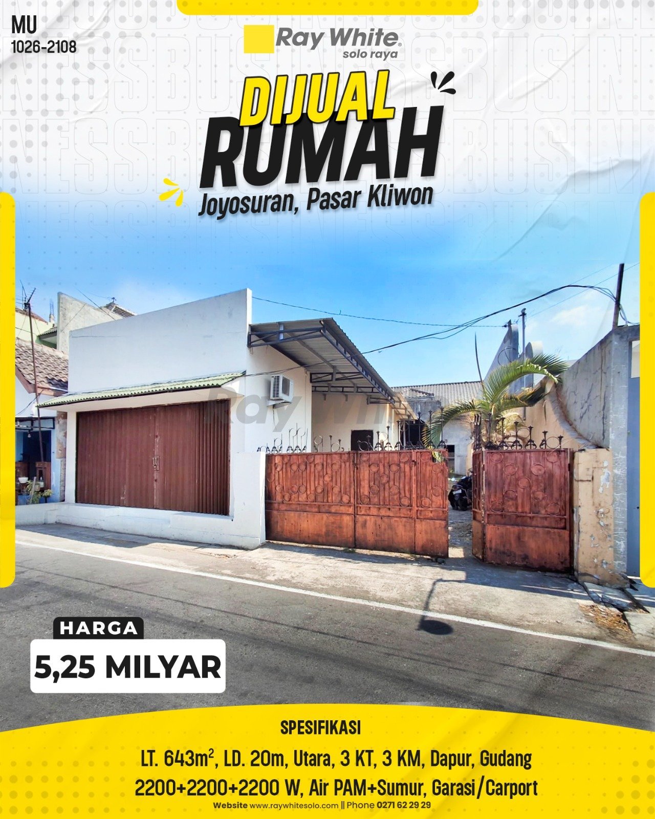 Dijual Rumah + Gudang Luas di Joyosuran, Pasar Kliwon